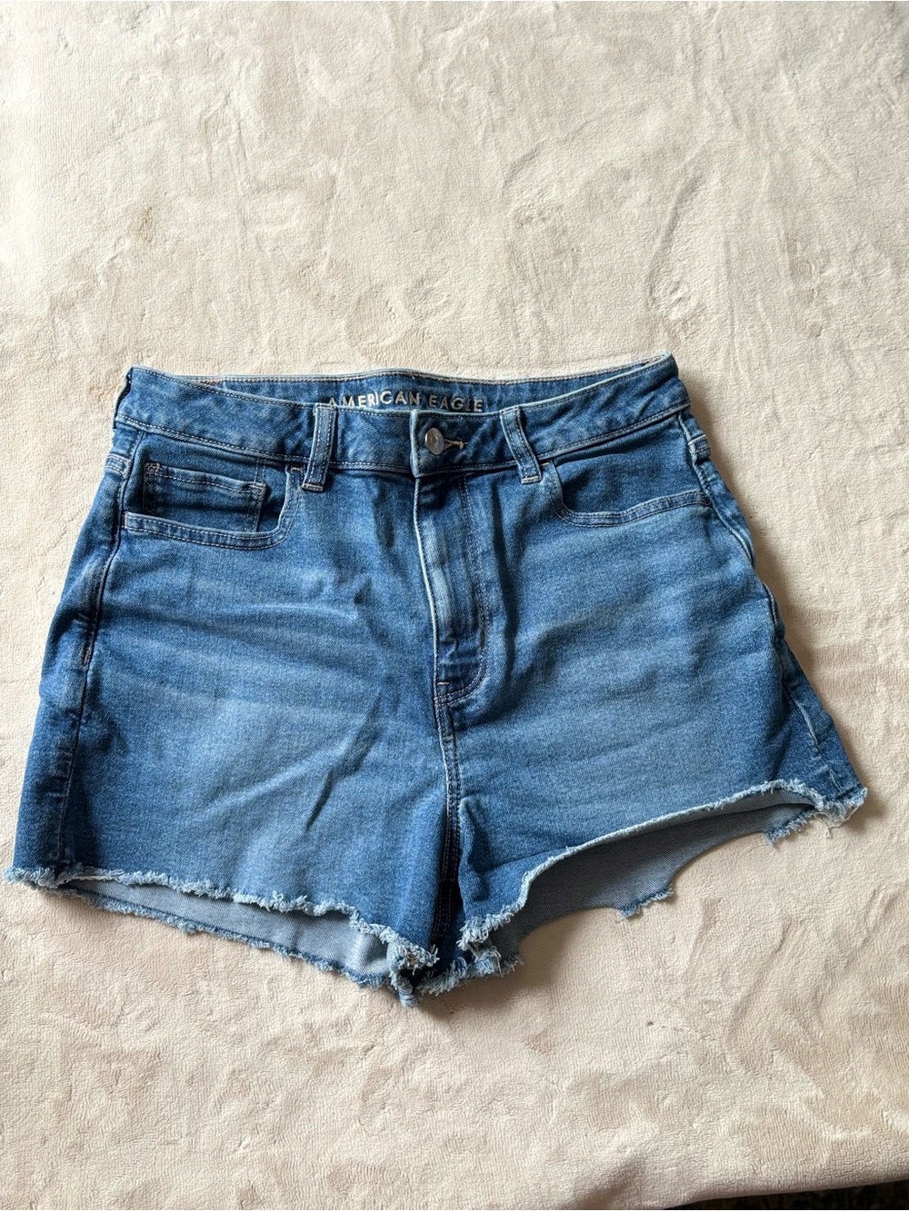 AE Mom Shorts | Blue Stretch Denim Cutoff Short